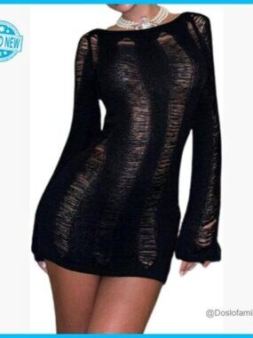 Long Sleeve Bodycon Mini Dress Y2K Sexy Club Night Out Stretchy Fabric